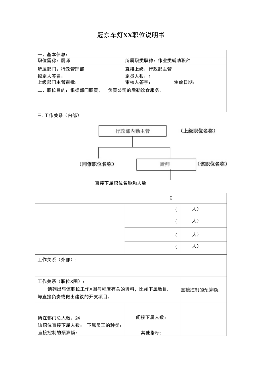 冠东车灯公司行政管理部厨师职位说明书.doc_第1页