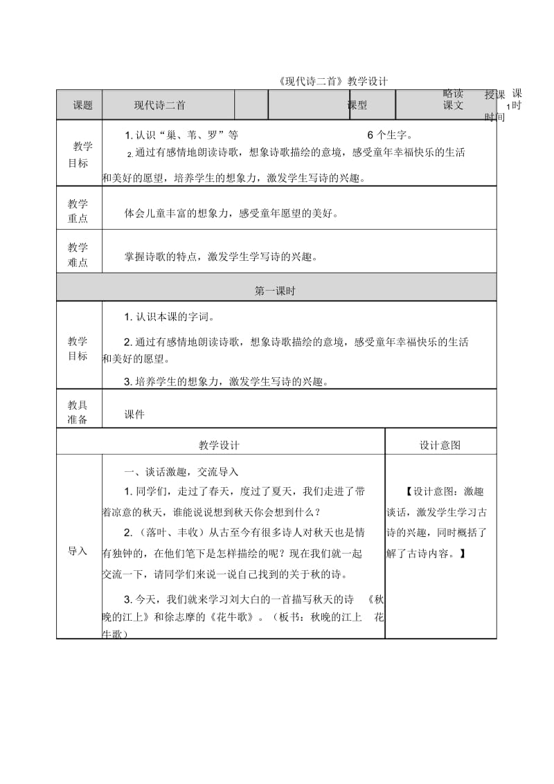 《现代诗二首》教学设计.docx_第1页