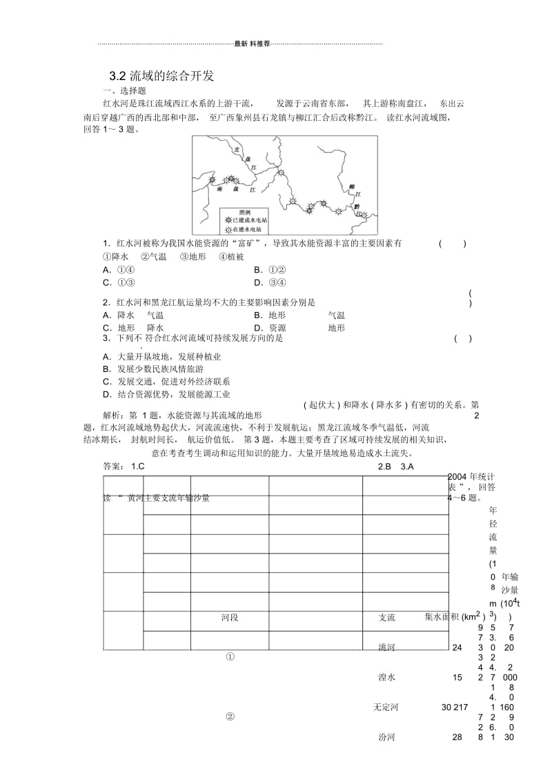 高中地理3.2流域的综合开发课时练2人教版必修三.docx_第1页