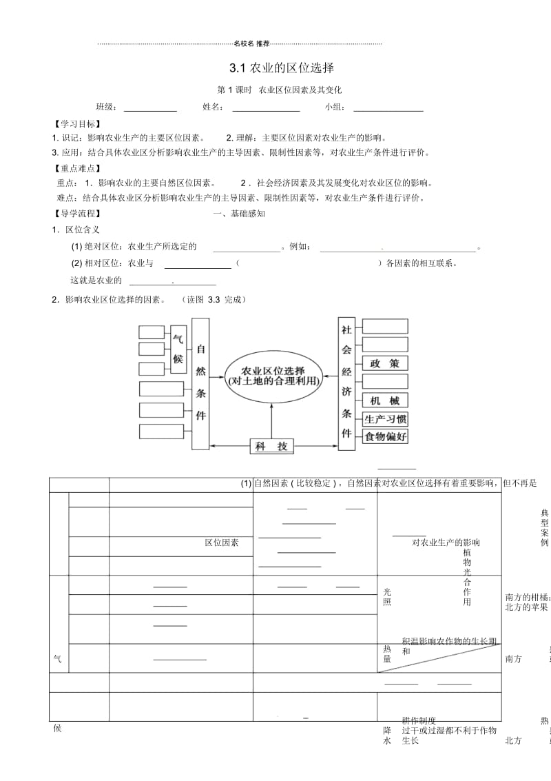 高中地理第三章农业地域的形成与发展3.1农业的区位选择第二课时优质学案新人教版必修2.docx_第1页