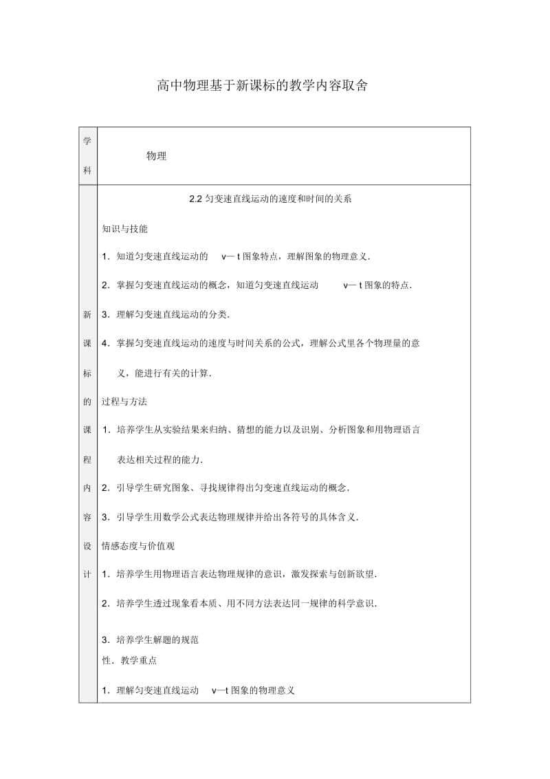 高中物理基于新课标的教学内容取舍.docx_第1页