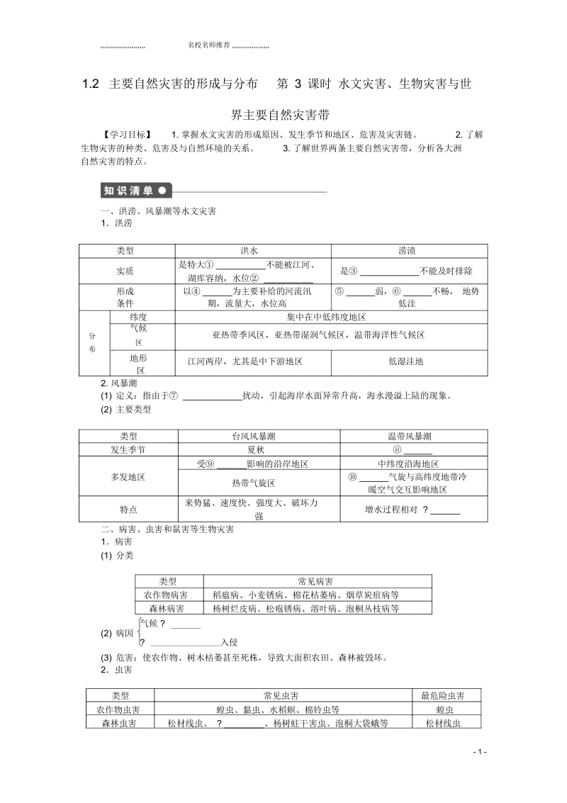 高中地理第一章自然灾害与人类活动第二节主要自然灾害的形成与分布第3课时优质学案新人教版选修.docx_第1页