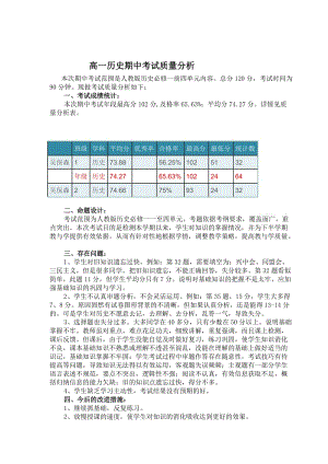 11月高一历史期中考试质量分析.doc