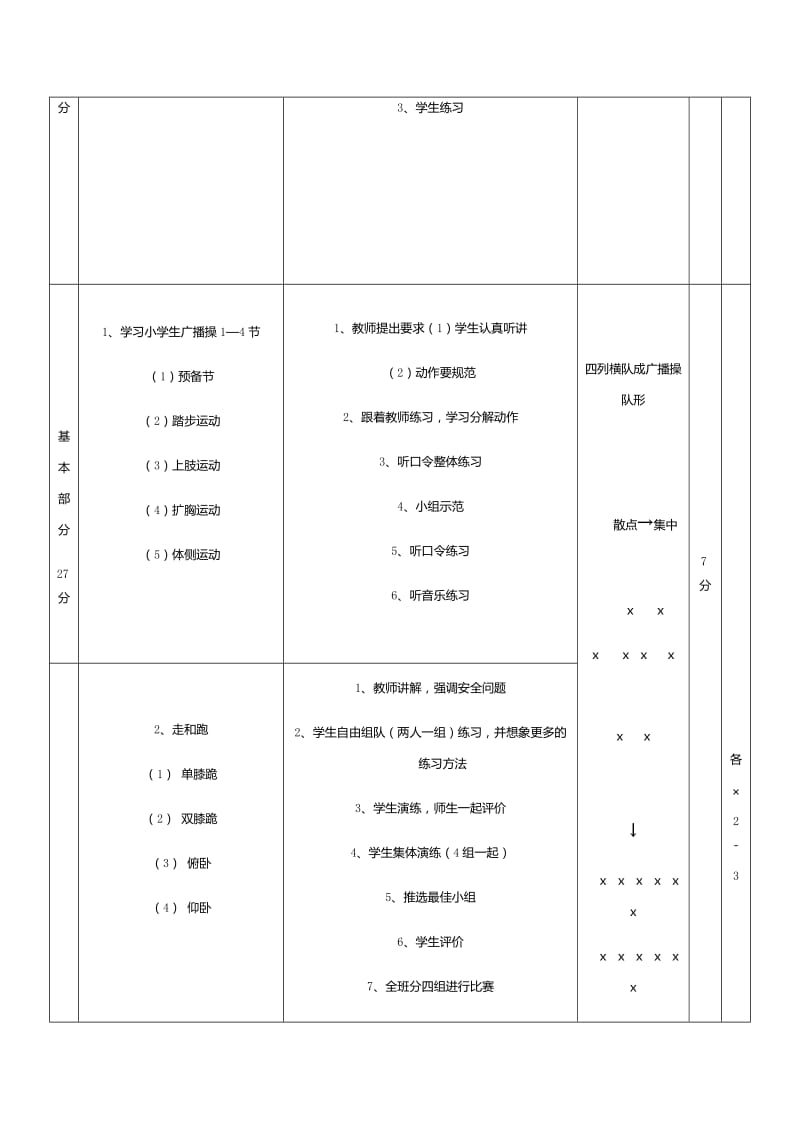 1、队列练习：集合解散2、走和跑：各种姿势的快速起动 年级.docx_第2页