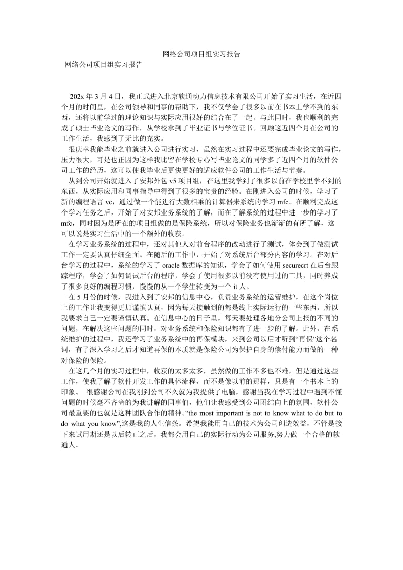 网络公司项目组实习报告[优选稿].doc_第1页