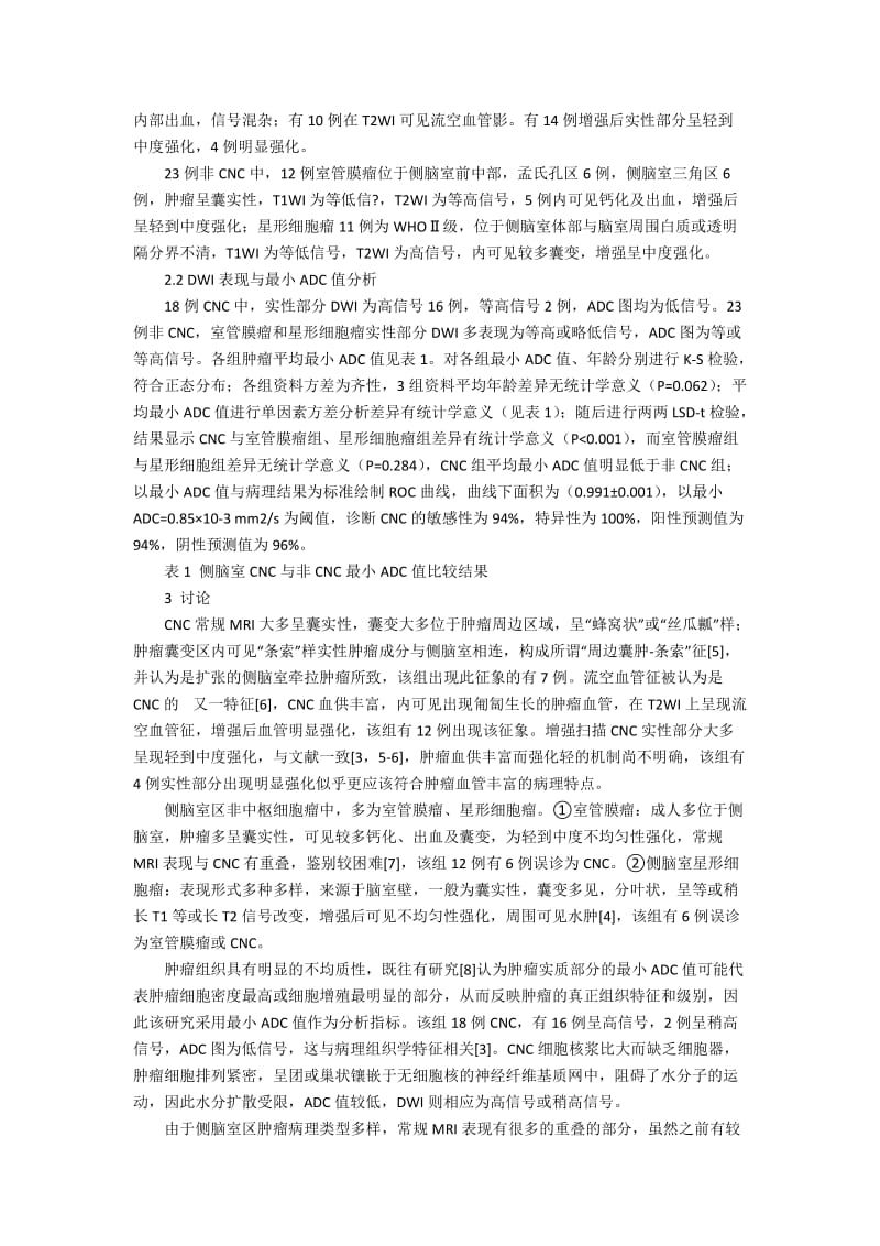 最小ADC值对侧脑室中枢神经细胞瘤诊断和鉴别诊断的价值3400字.docx_第3页