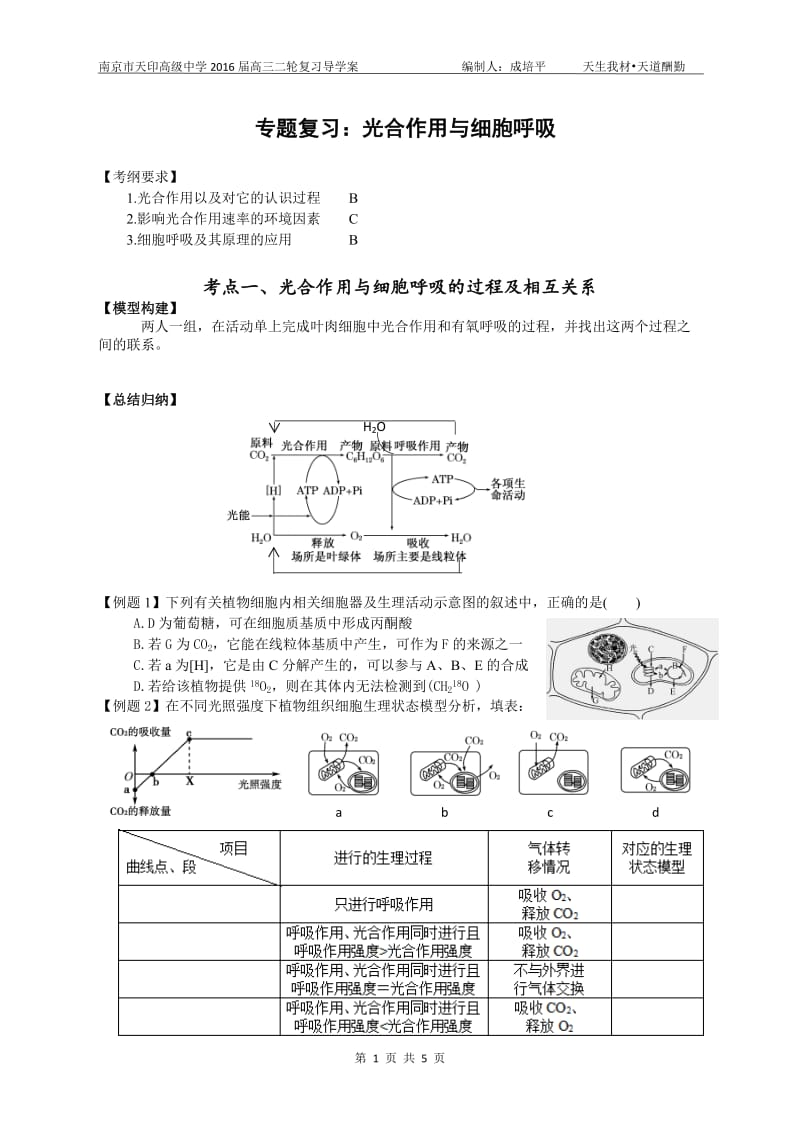 专题复习光合作用与细胞呼吸.doc_第1页