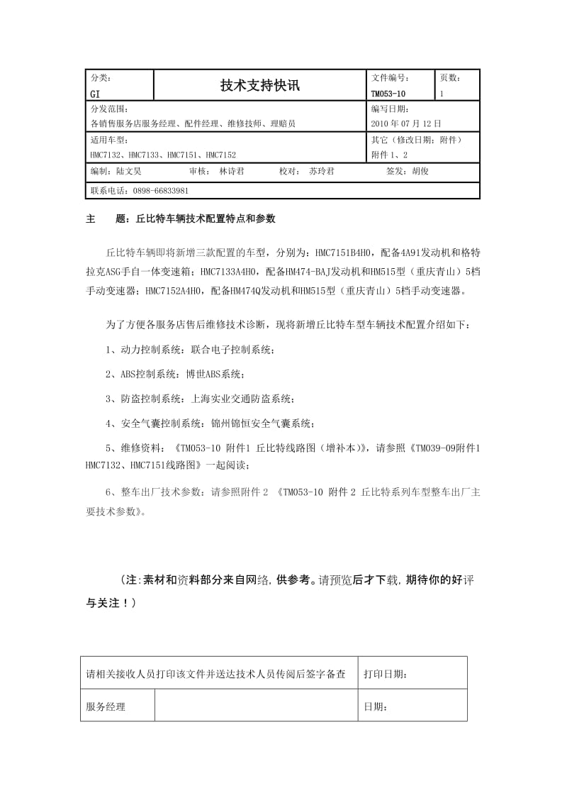 M05310丘比特车辆技术配置特点和参数doc.doc_第1页