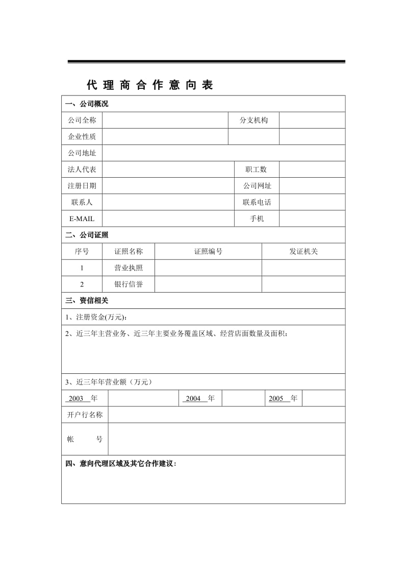 代理商合作意向表.doc_第1页