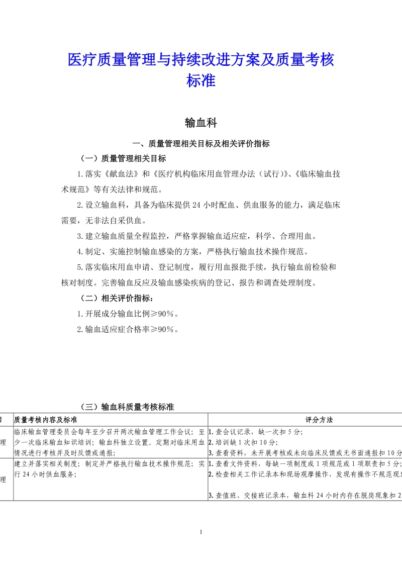 医疗质量管理与持续改进相关目标及质量考核标准3.doc_第1页