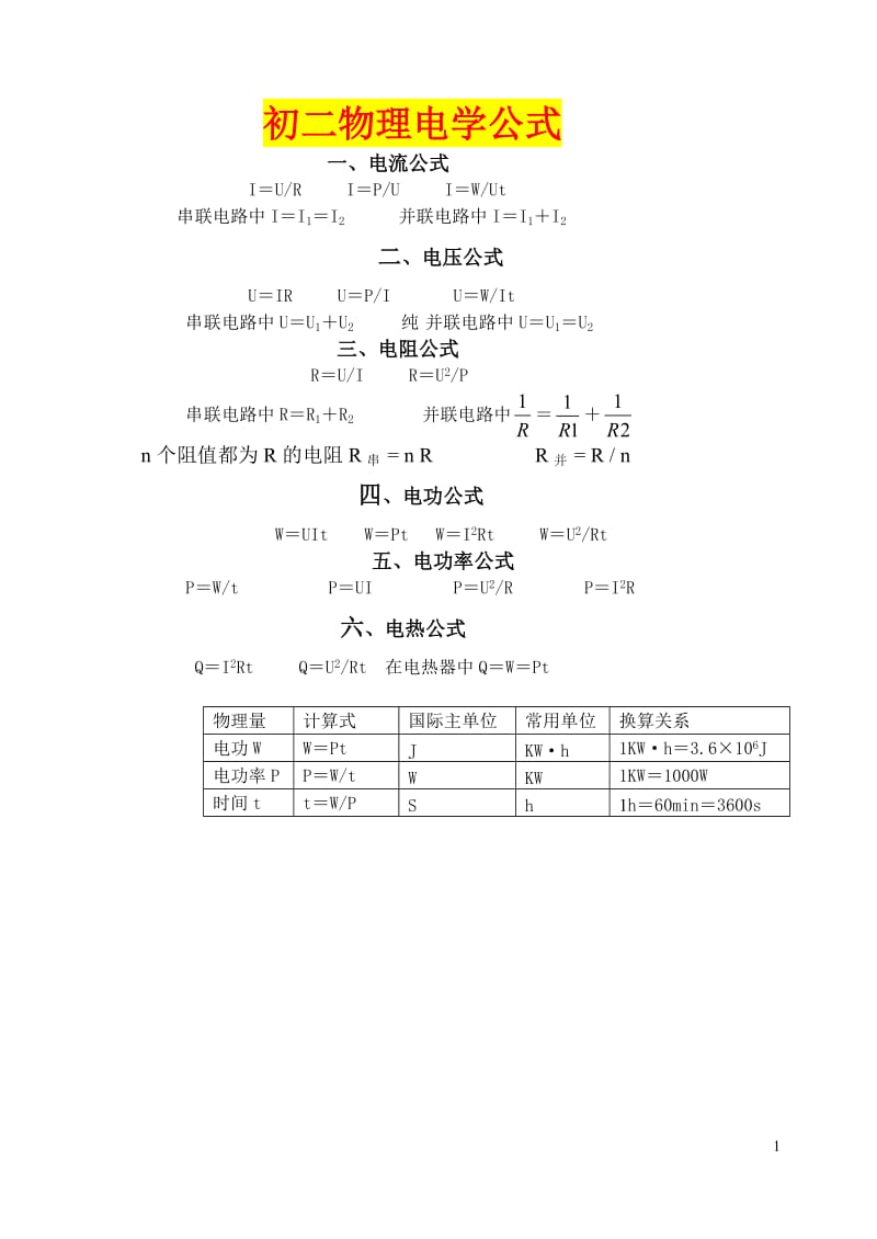 初二物理电学公式.doc_第1页