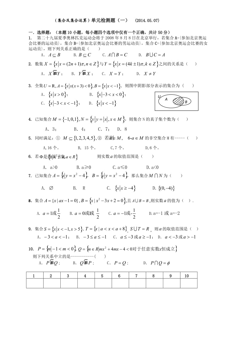 （集合及集合运算）单元检测题(一).doc_第1页