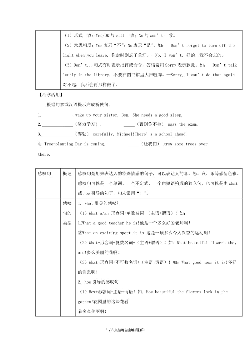 2019届中考英语二轮复习 知识讲与练 第33课 疑问句、祈使句、感叹句与倒装句试题.doc_第3页