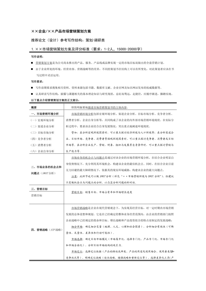 （推荐）市场营销策划方案及评分标准.doc_第1页