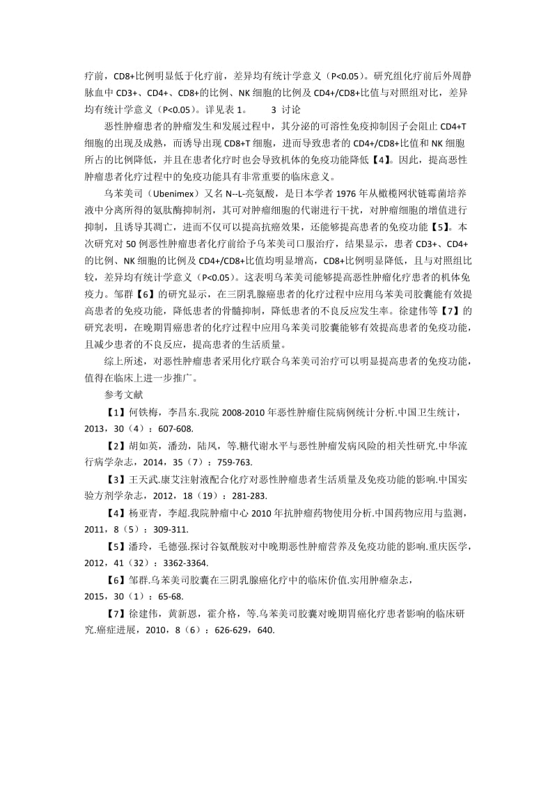 化疗联合乌苯美司治疗对恶性肿瘤患者免疫功能的影响.docx_第2页