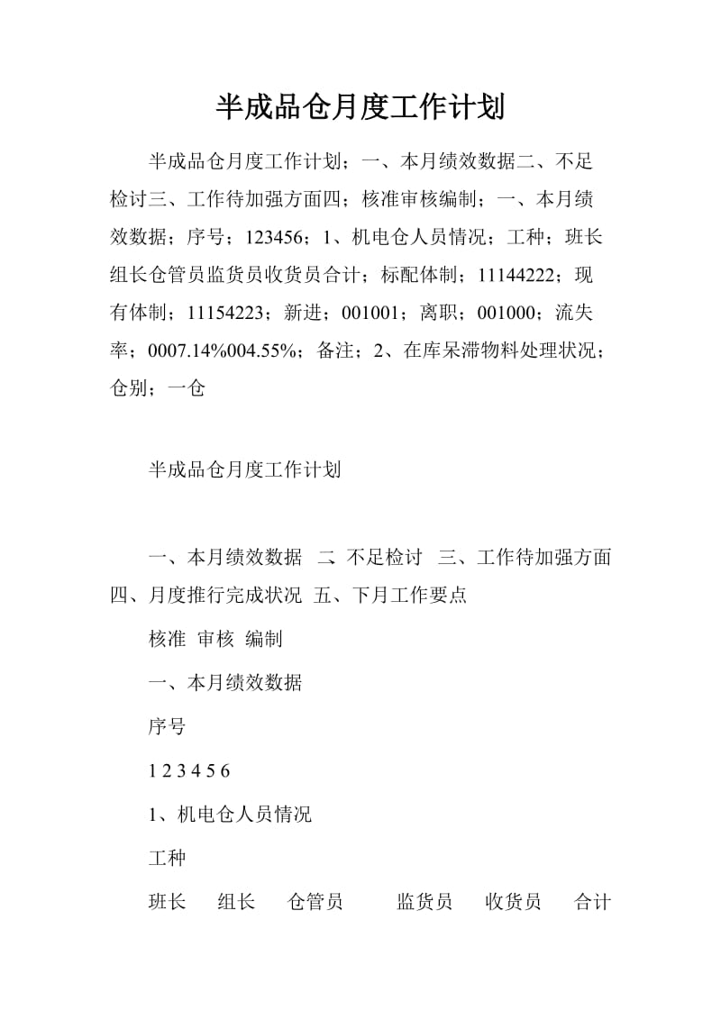 （推荐）半成品仓月度工作计划.doc_第1页