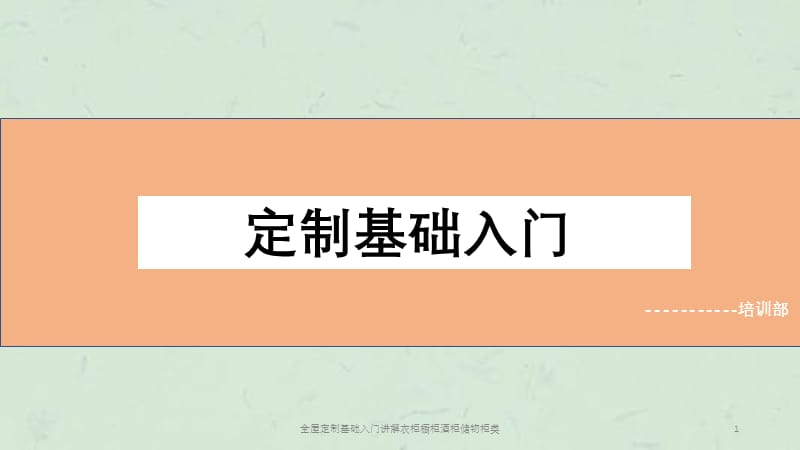 全屋定制基础入门讲解衣柜橱柜酒柜储物柜类课件.pptx_第1页