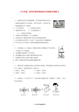 （北京专版）中考物理总复习 第06课时 大气压强 流体压强和流速的关系练习.doc