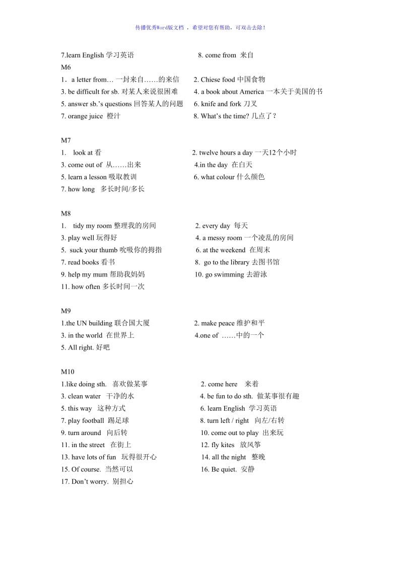 外研社小学英语一起六年级上各模块短语Word编辑.doc_第2页