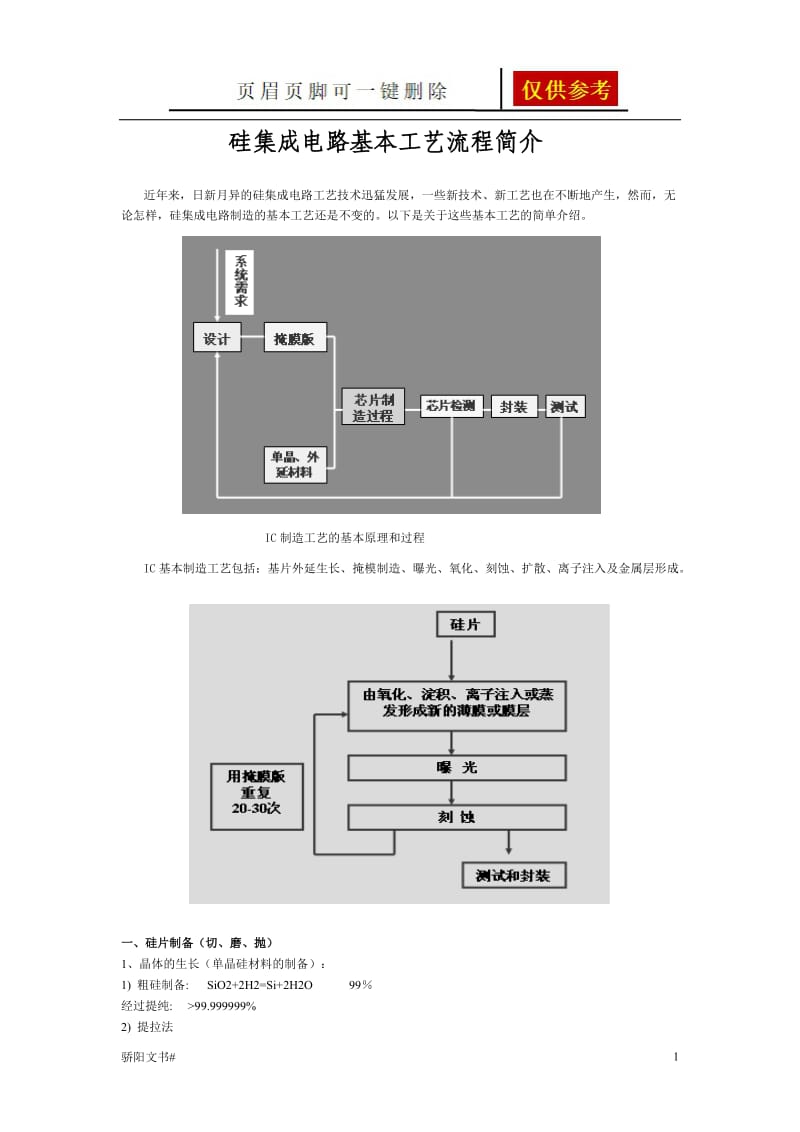 硅集成电路基本工艺流程简介[借鉴分析].doc_第1页