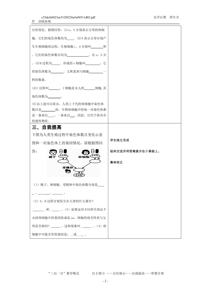 基因在亲子代间的传递的教学案.doc_第2页