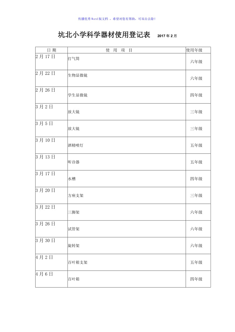 小学科学器材使用登记表Word编辑.doc_第3页