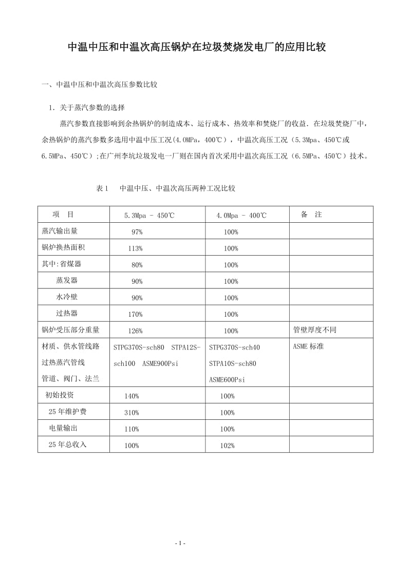 中温中压和中温次高压锅炉在垃圾焚烧发电厂的应用比较[资料分享].doc_第1页