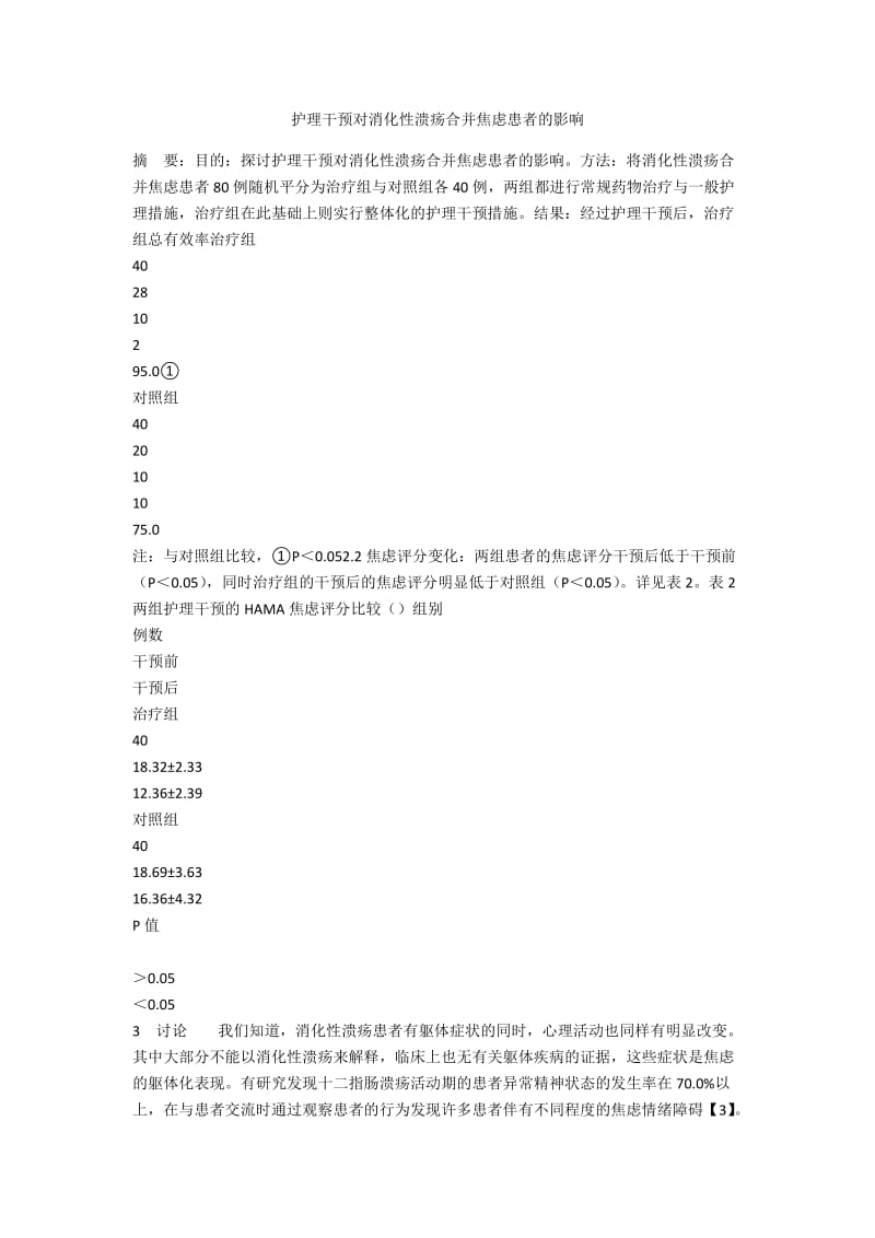 护理干预对消化性溃疡合并焦虑患者的影响.docx_第1页