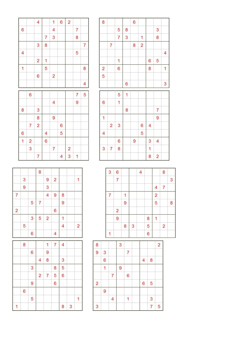 [理学]九宫格数独题目打印版无答案.doc_第1页