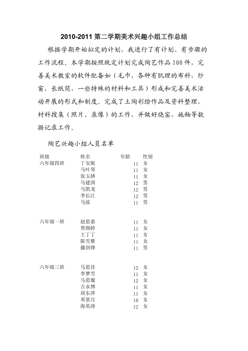 20116陶艺兴趣小组工作总结.doc_第1页