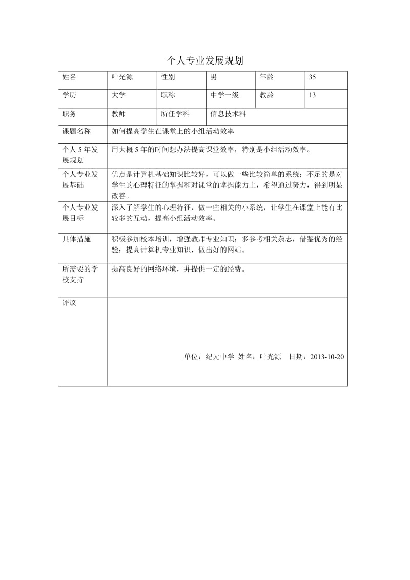 个人专业发展规划 (4).doc_第1页