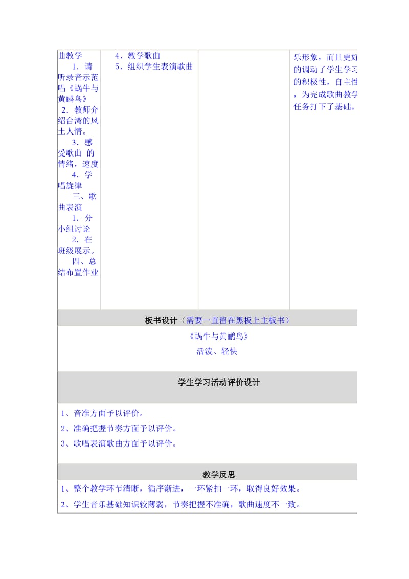 《蜗牛与黄鹂鸟》小学音乐教学设计与反思要求及模板.doc_第2页