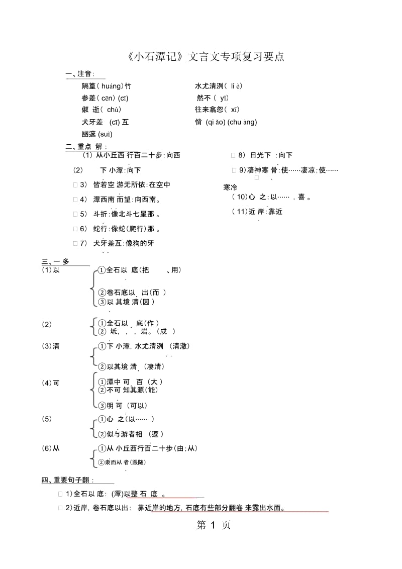 《小石潭记》文言文专项复习要点.docx_第1页