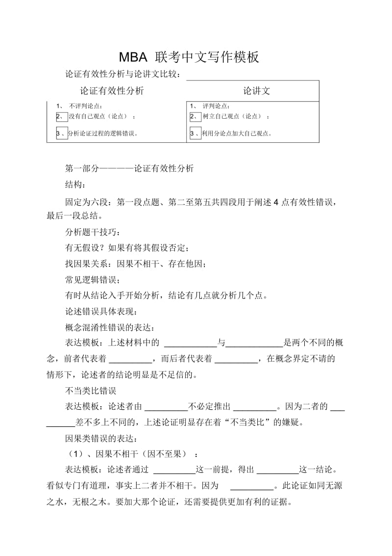 MBA联考中文写作模板.docx_第1页