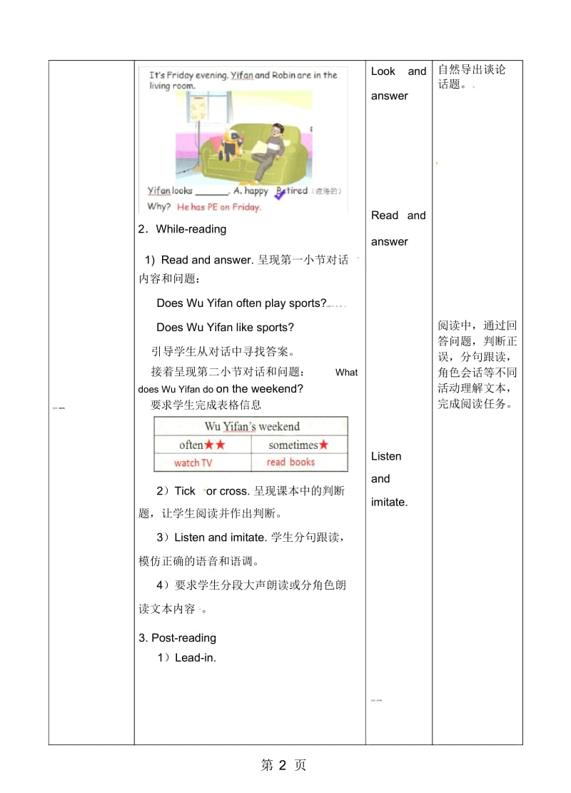 五年级上册英语教案Unit2MyweekPBReadandwrite.docx_第2页