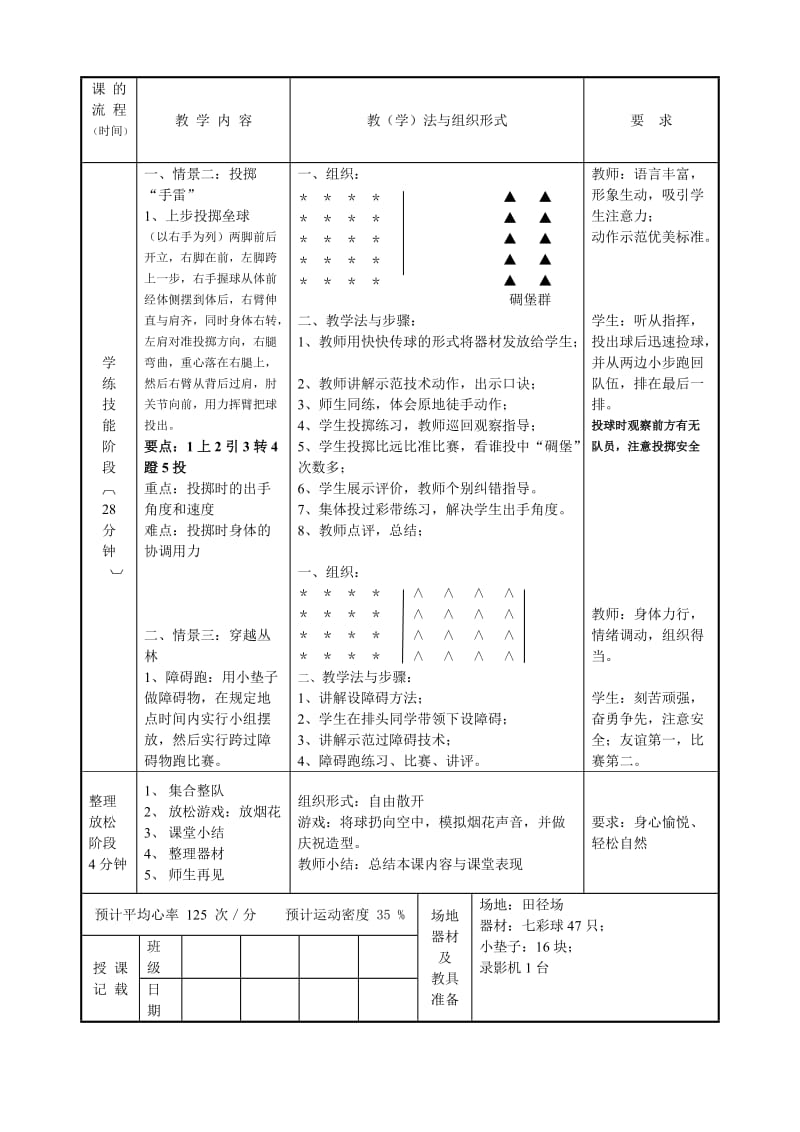 《上步投掷垒球》体育实践课教案.doc_第2页