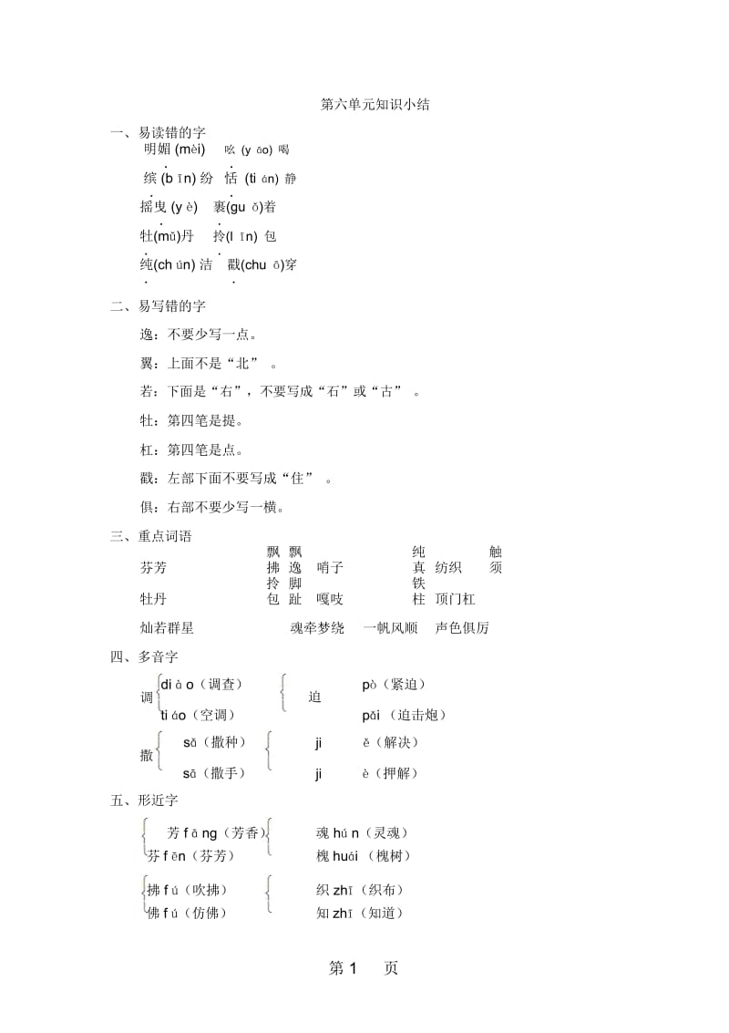 五年级上册语文素材第六单元知识小结教科版.docx_第1页