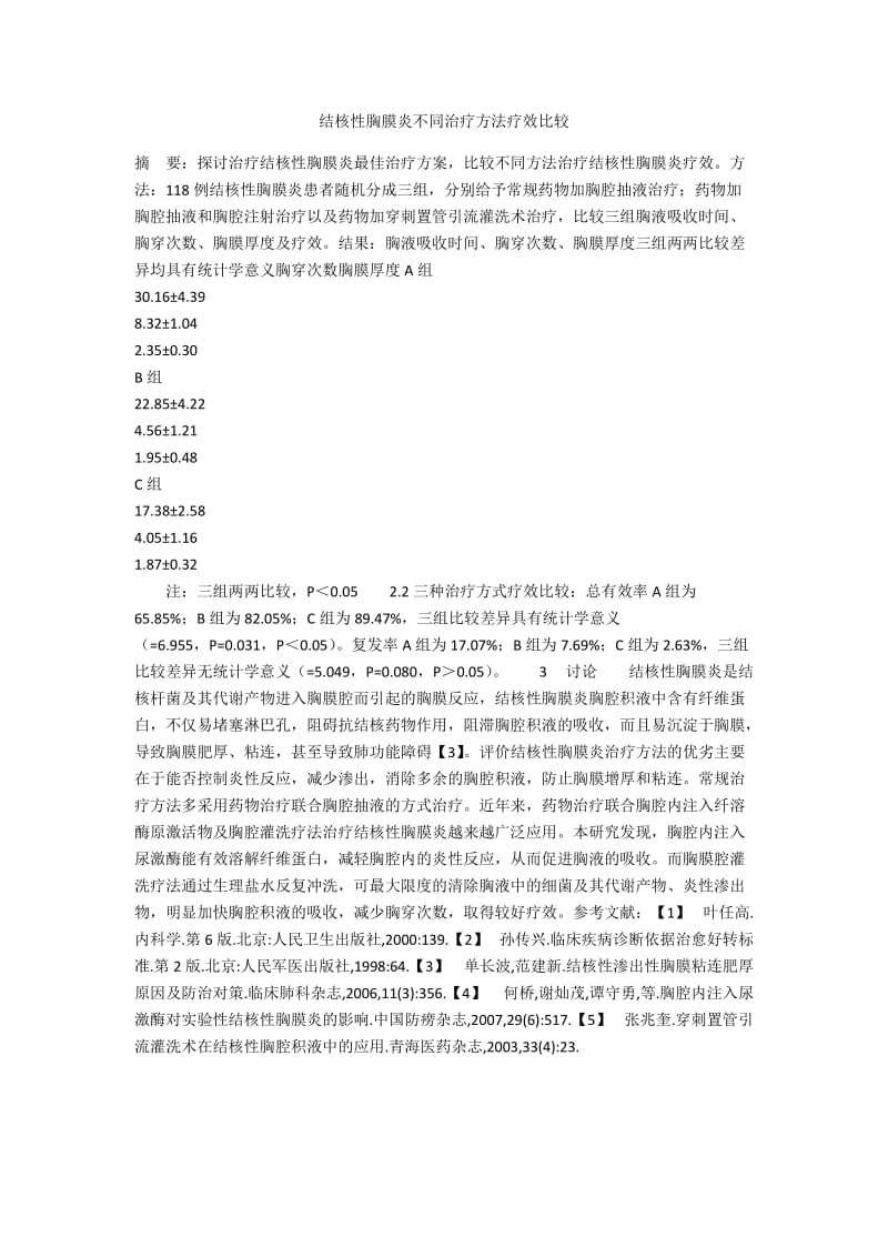 结核性胸膜炎不同治疗方法疗效比较.docx_第1页