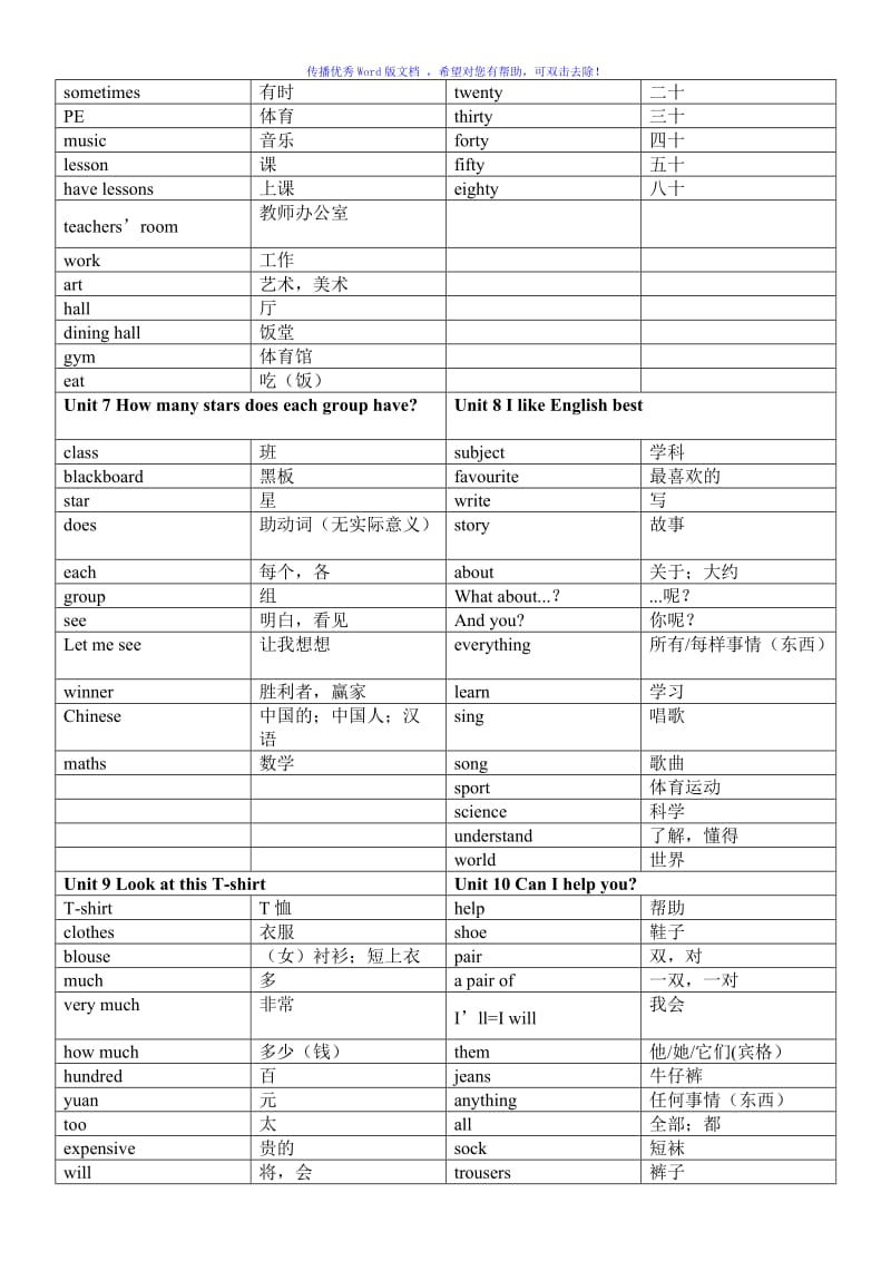 广州版英语四年级上册单词表Word编辑.doc_第3页