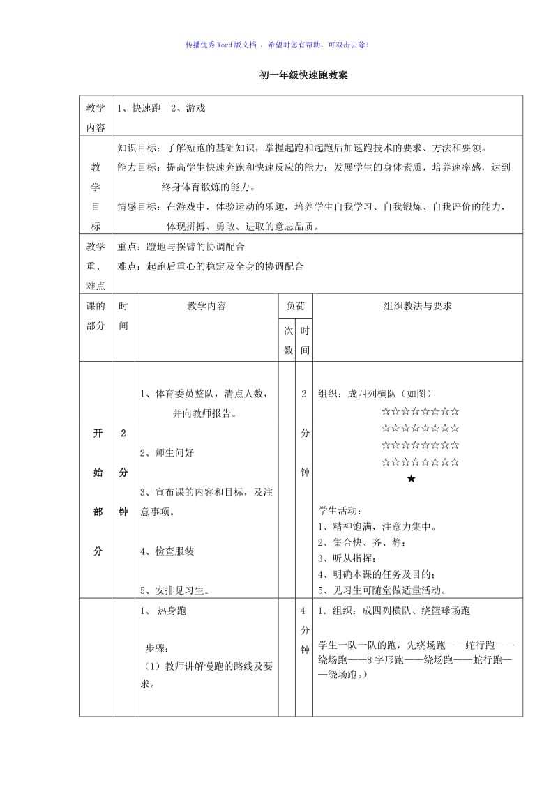 初一年级快速跑教案Word编辑.doc_第1页