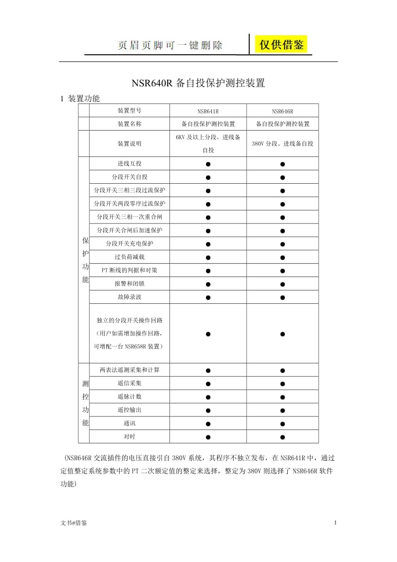 NSR641R备自投保护测控装置(v1.59)[行业二类].doc_第1页