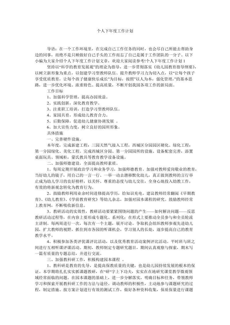 《个人下年度工作计划》.doc_第1页