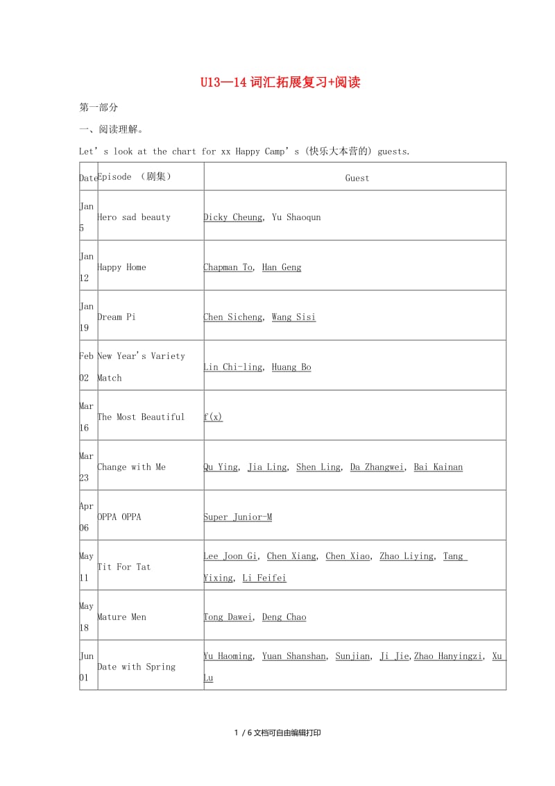 2019中考英语 九全 Unit 13-14词汇拓展复习+阅读 人教新目标版.doc_第1页