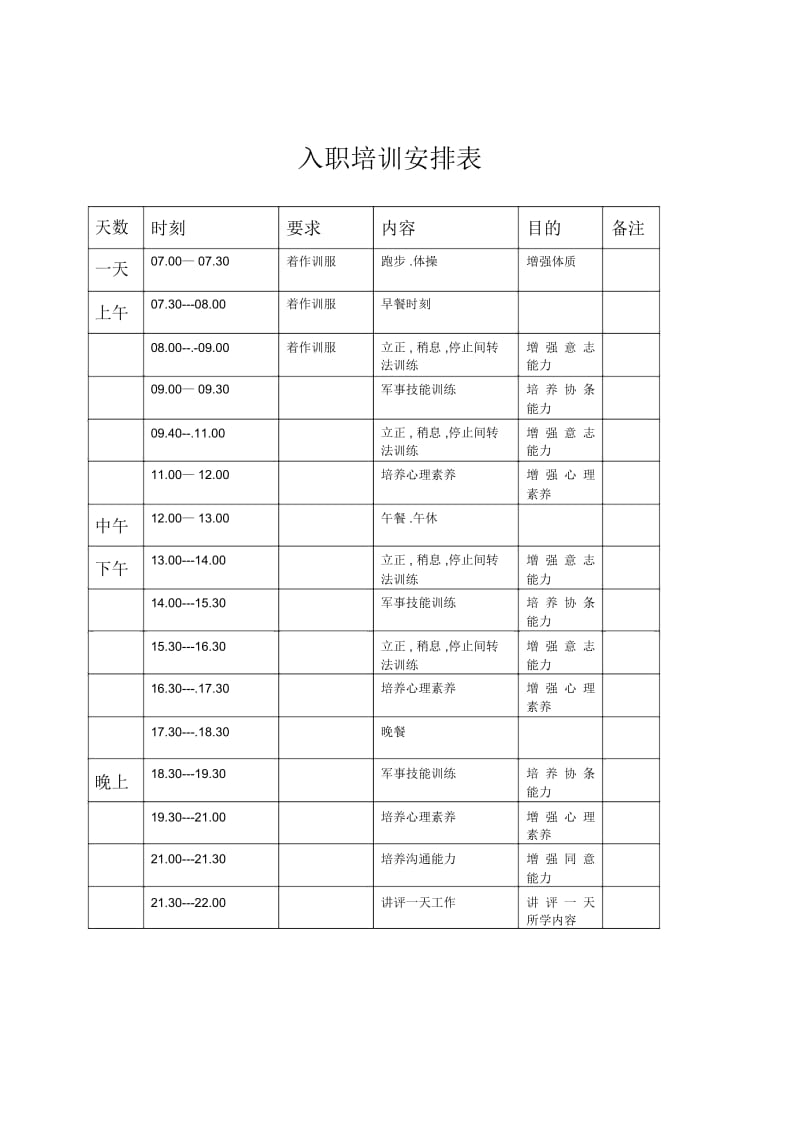 入职培训安排表.docx_第1页