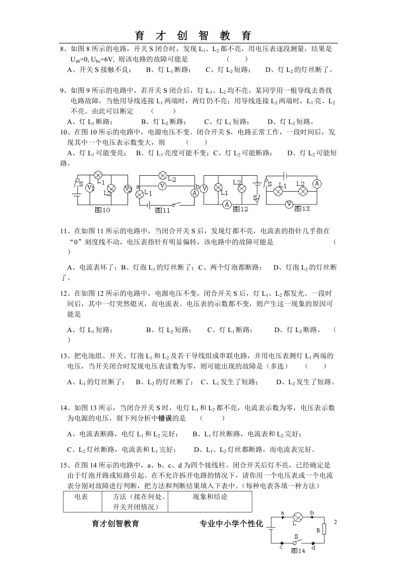 初三物理电路故障的练习题.doc_第2页