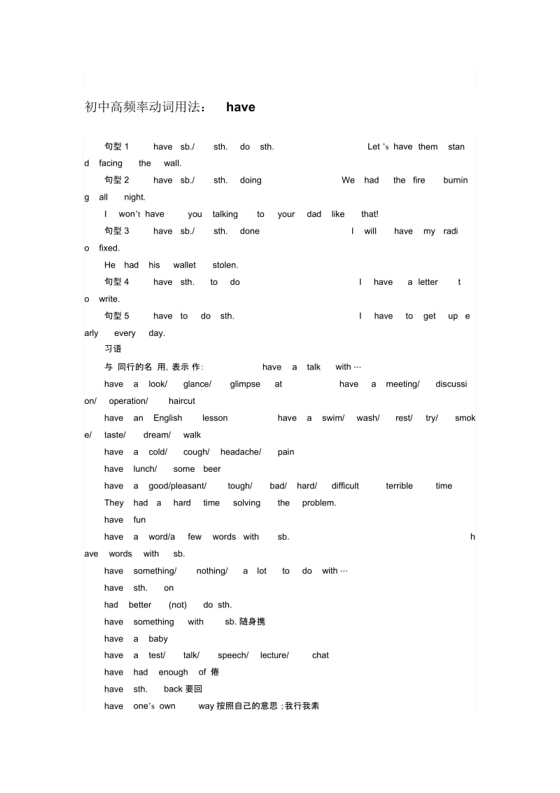 初中高频率动词用法：have.docx_第1页