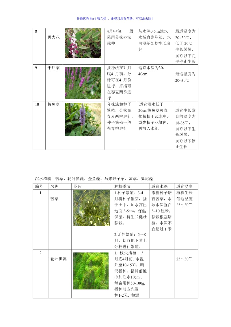 不同季节不同水深适合种植的水生植物选择Word版.doc_第2页
