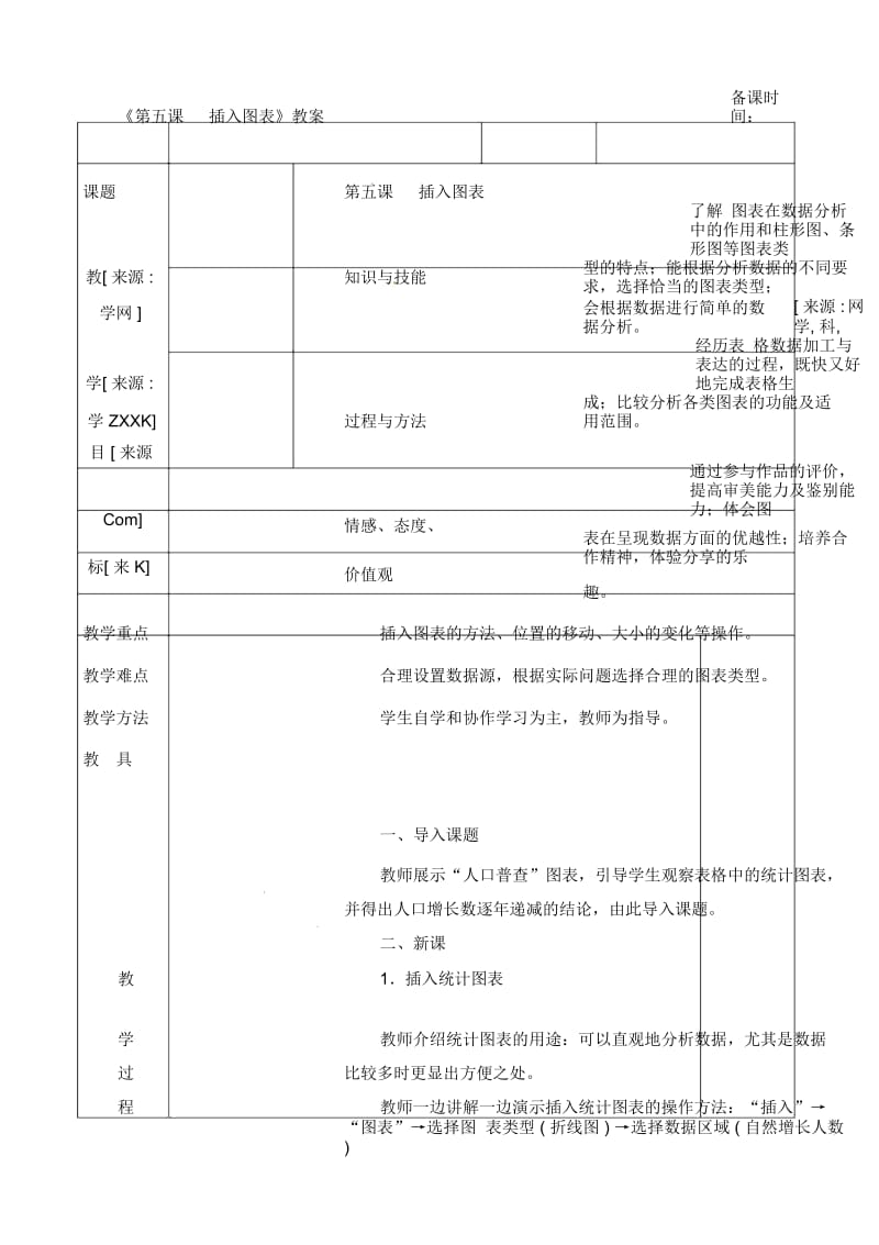 四年级下册信息技术教案第五课插入图表人教(新版).docx_第1页