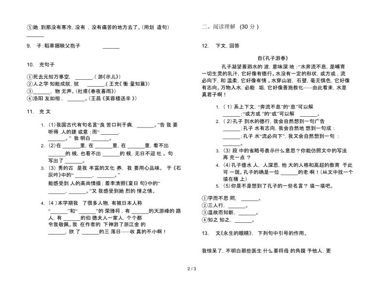 北师大版水平综合复习六年级下册语文期末试卷.docx_第2页