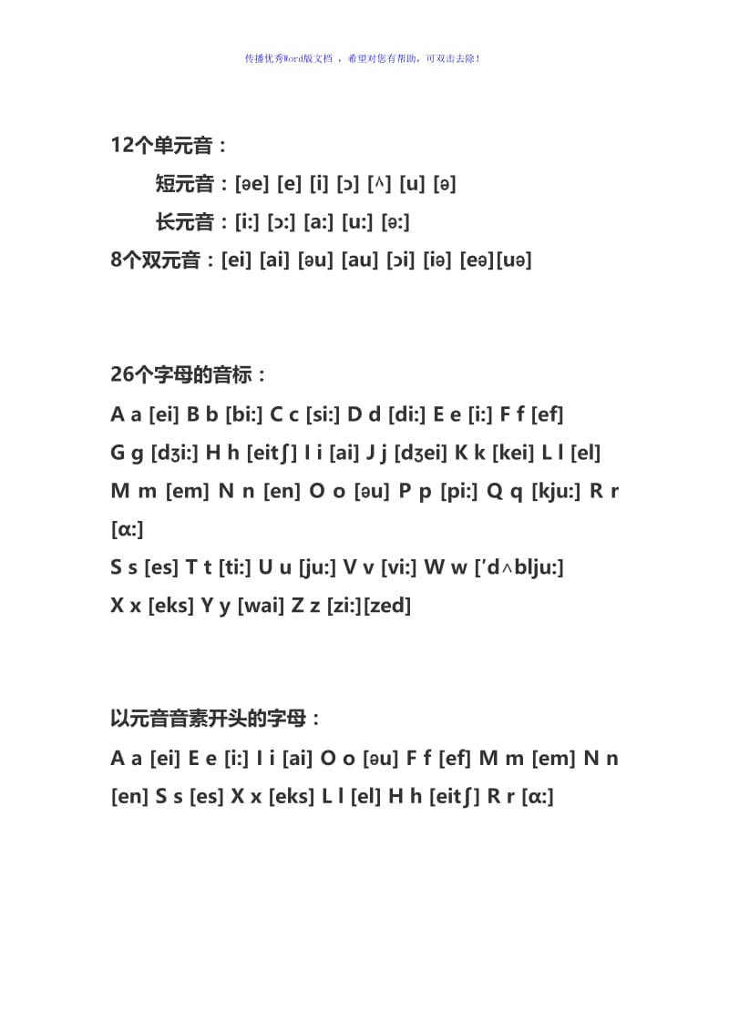 元音音素开头的字母Word版.doc_第1页